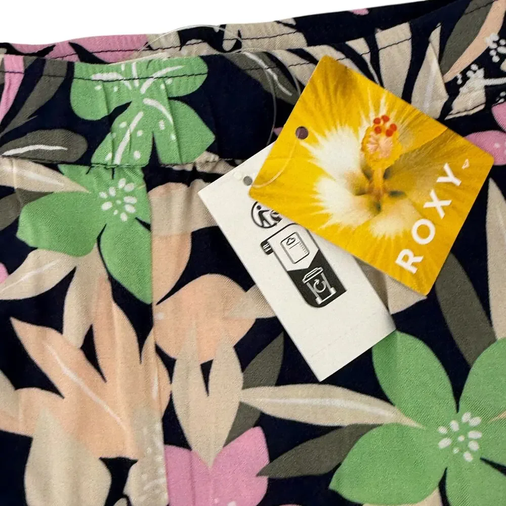 Roxy Blue Ocean Floor Floral Print Shorts Girls Size XXL 16 Pull On Pockets 3